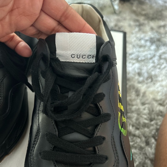 Gucci Black Leather Sneakers with Colorful Logo